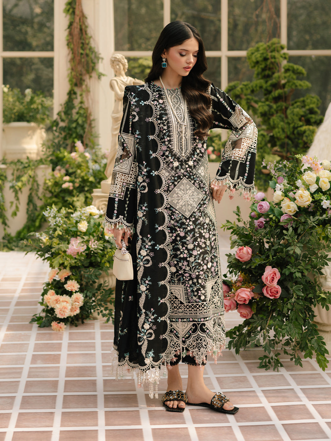 Bin Ilyas | Freesia Embroidered Lawn 25 | 103 - B XS Black Lawn