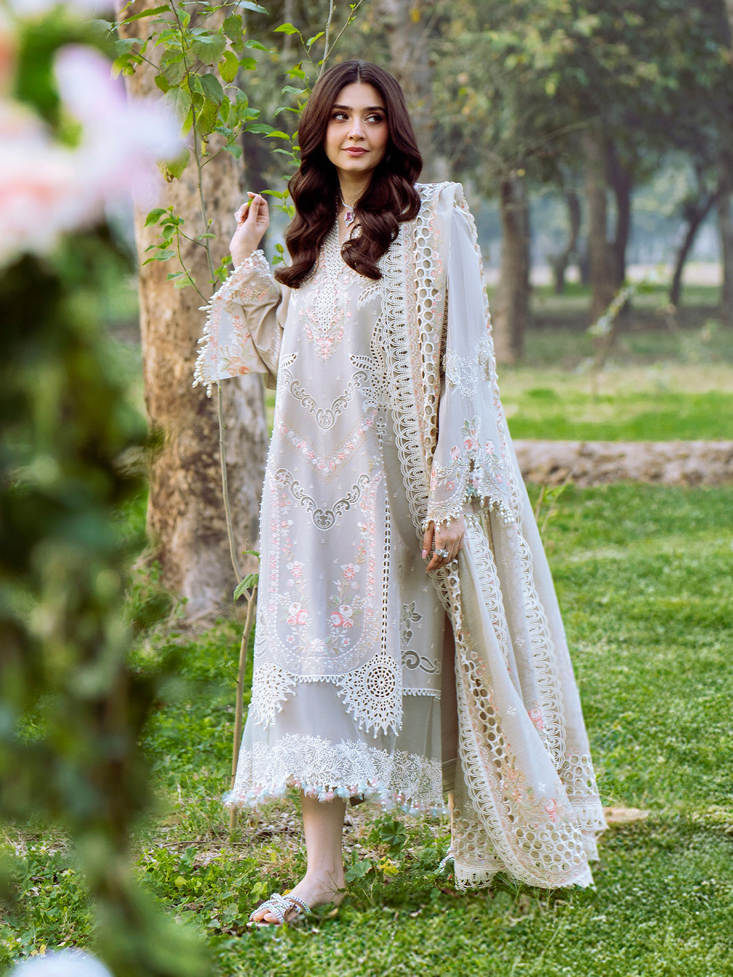 Bin Ilyas | Freesia Embroidered Lawn 25 | 104 - B XS Gray Lawn
