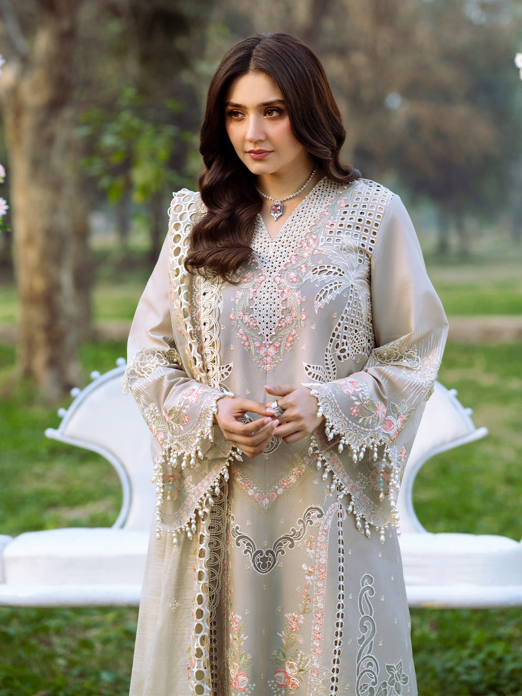 Bin Ilyas | Freesia Embroidered Lawn 25 | 104 - B L Gray Lawn