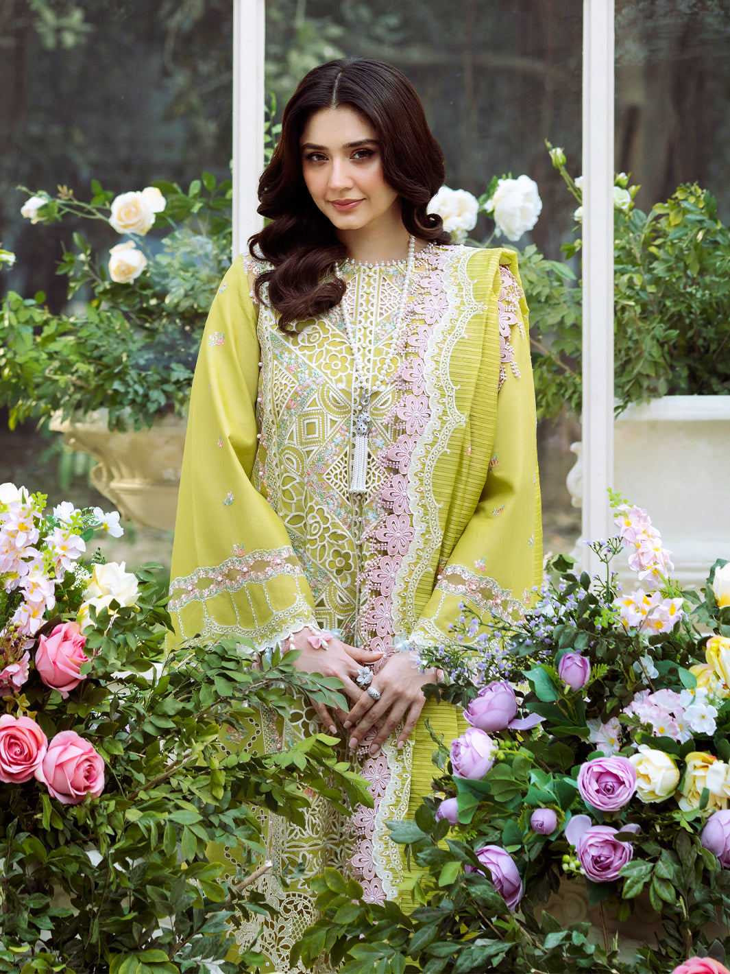 Bin Ilyas | Freesia Embroidered Lawn 25 | 105 - A M Lime Lawn