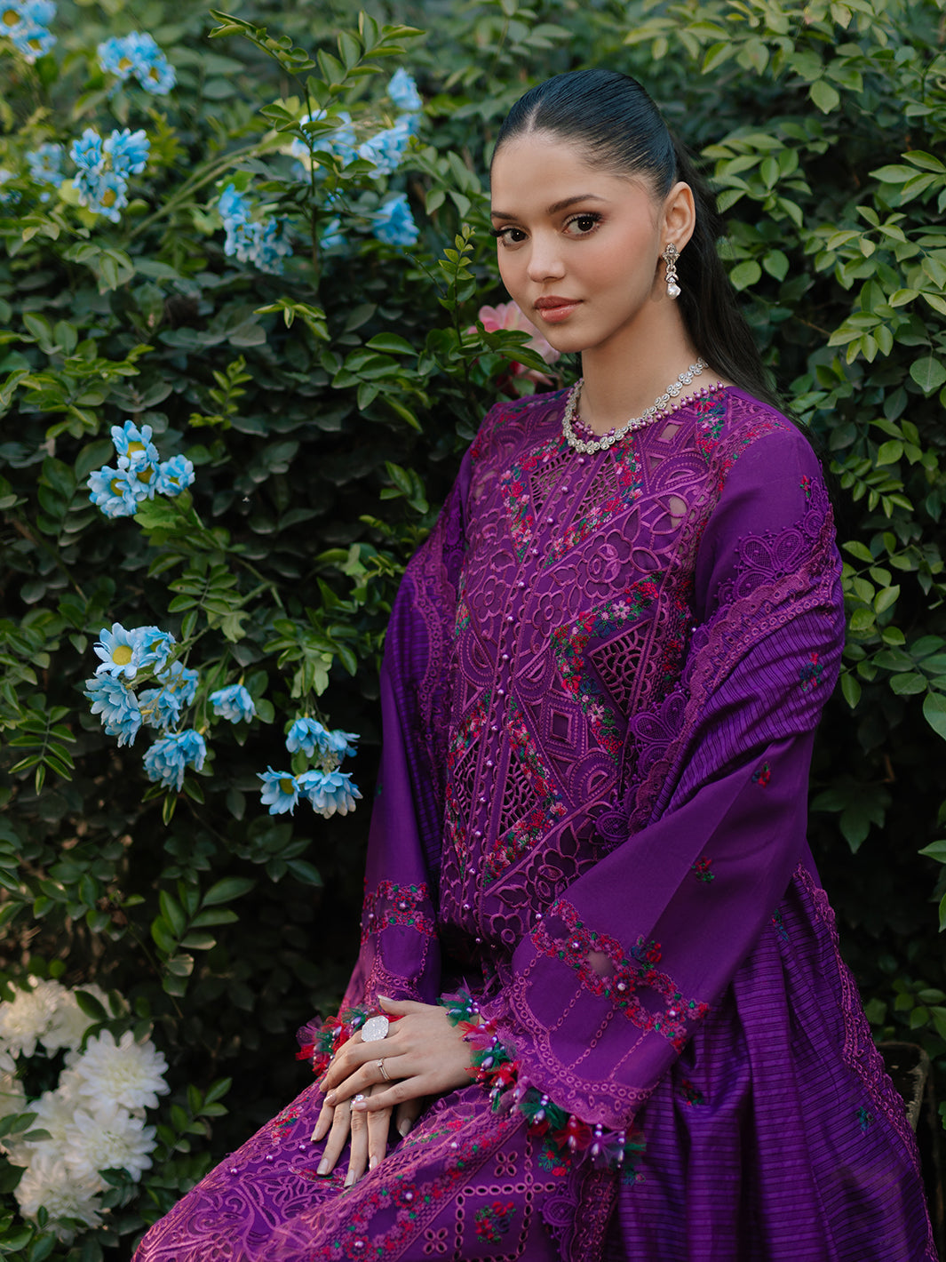 Bin Ilyas | Freesia Embroidered Lawn 25 | 105 - B XL Purple Lawn