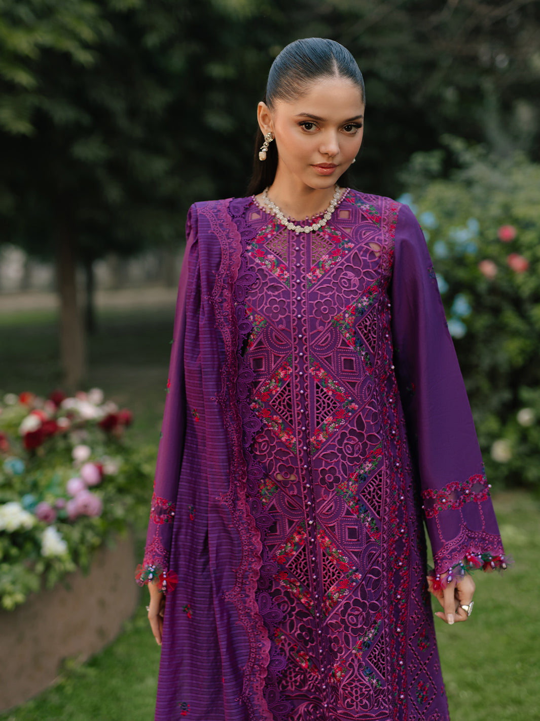 Bin Ilyas | Freesia Embroidered Lawn 25 | 105 - B M Purple Lawn