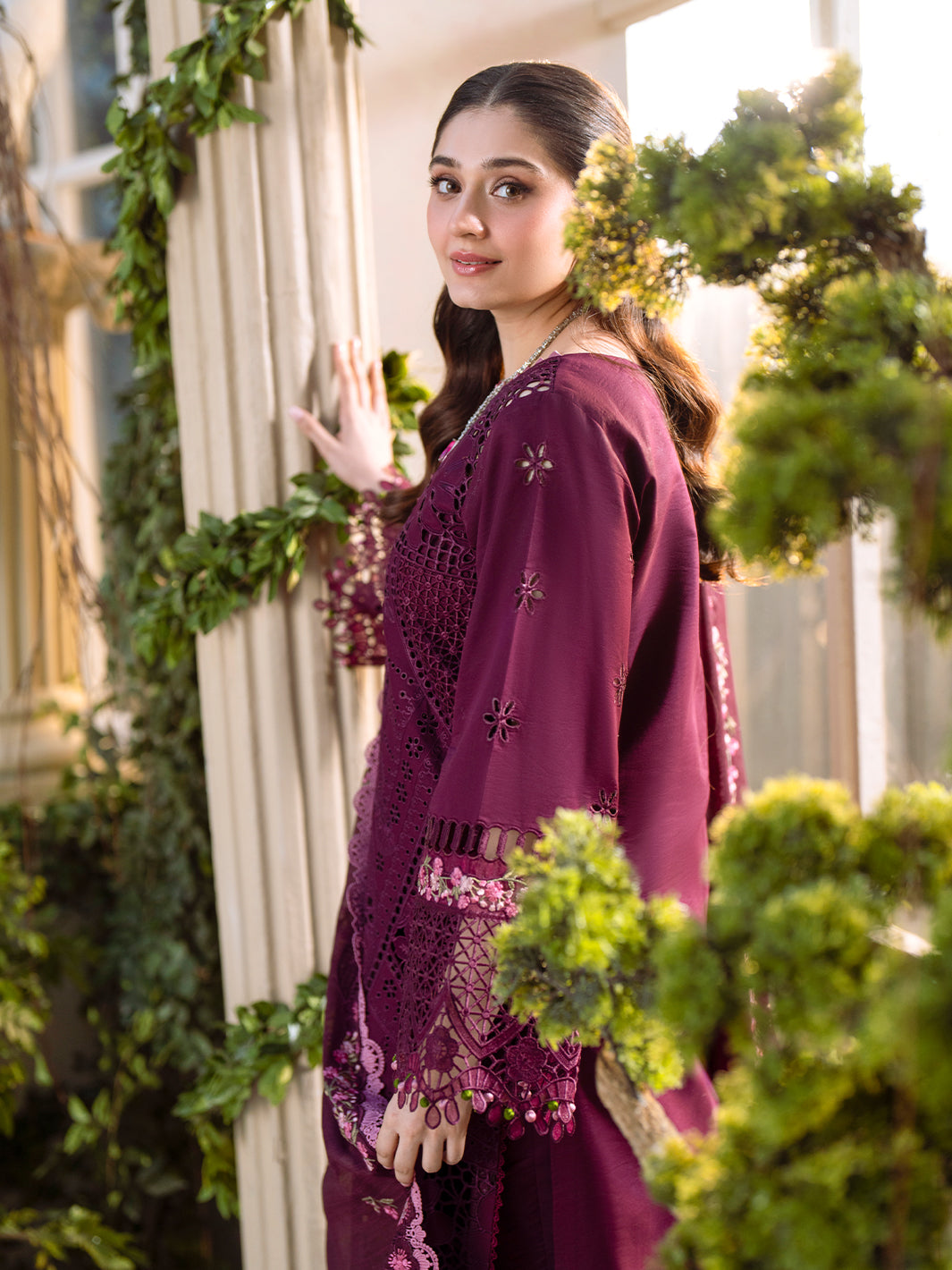 Bin Ilyas | Freesia Embroidered Lawn 25 | 106 - A S Wine Berry Lawn