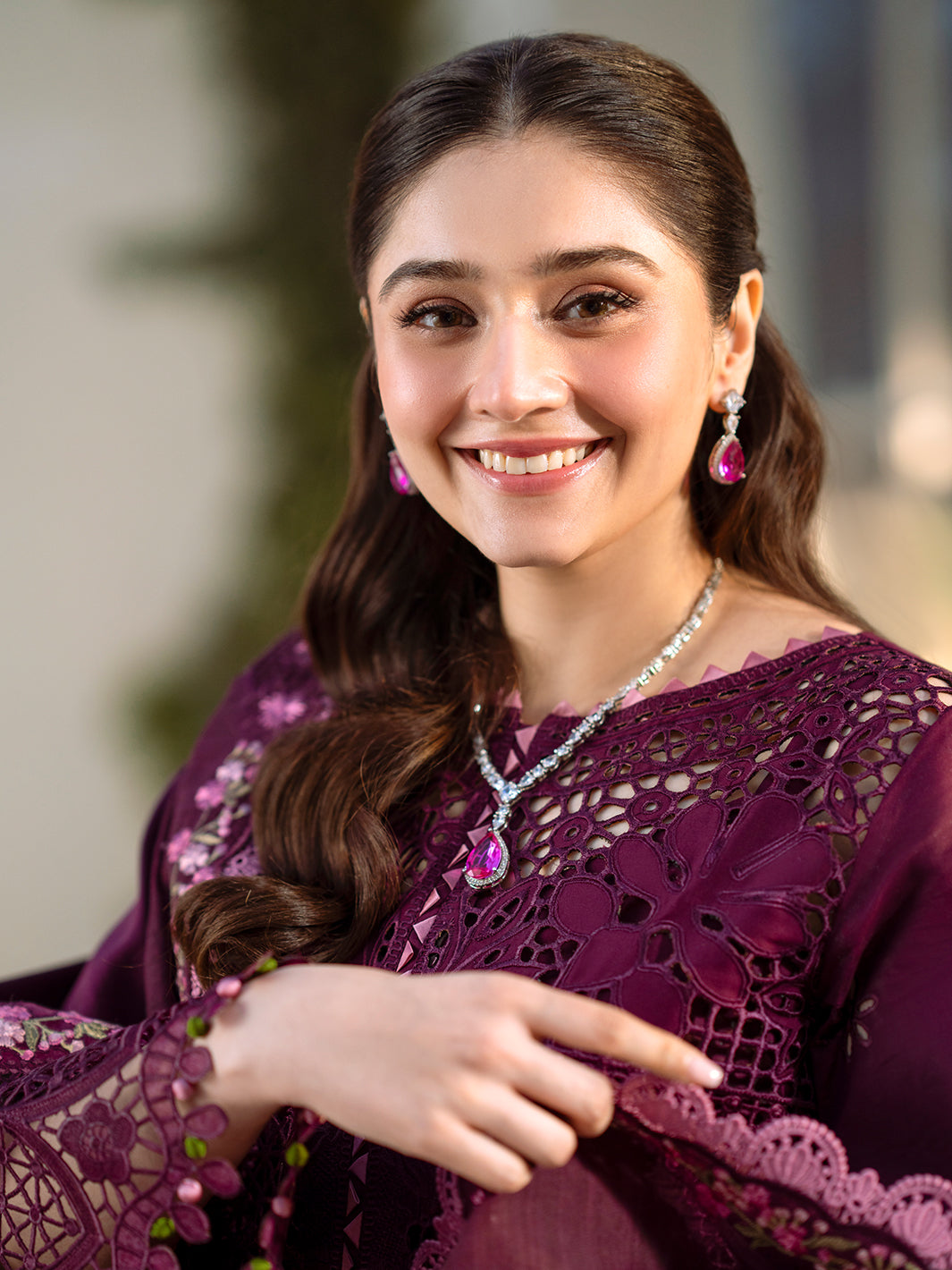 Bin Ilyas | Freesia Embroidered Lawn 25 | 106 - A M Wine Berry Lawn