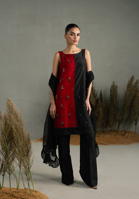 Zarqash | Silk Edit | ZQS 023 CRIMSYN S Black Raw Silk