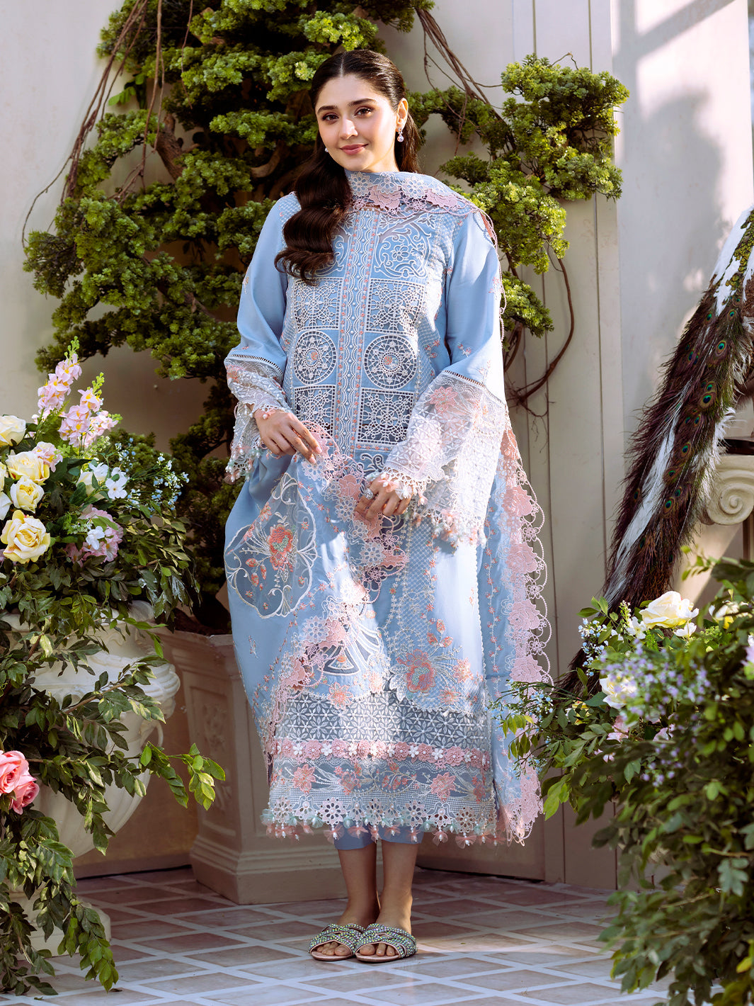 Bin Ilyas | Freesia Embroidered Lawn 25 | 107 - A XL Blue Lawn