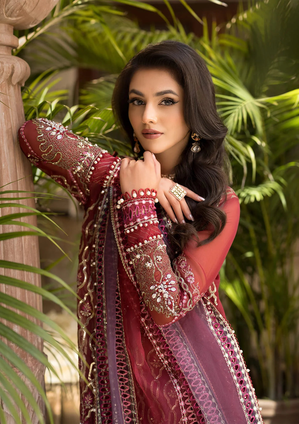 Elaf Premium | Formal Handwork Collection | EFH-06 GHAZAL M Maroon Organza