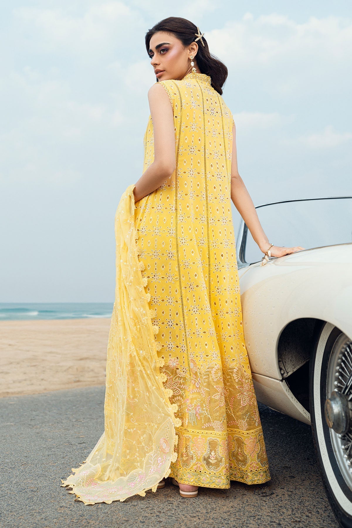 Nureh | Khuwab Luxury Lawn | NE-144 S Lime Yellow Kalidar Long Gown