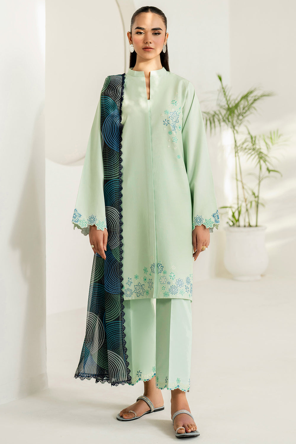 Farasha | Thread Lines Embroidered | Green Meadow - Pakistani Designer Dress - by Farasha - Type : Ladies Clothes - 100% Original at Saira Sultan