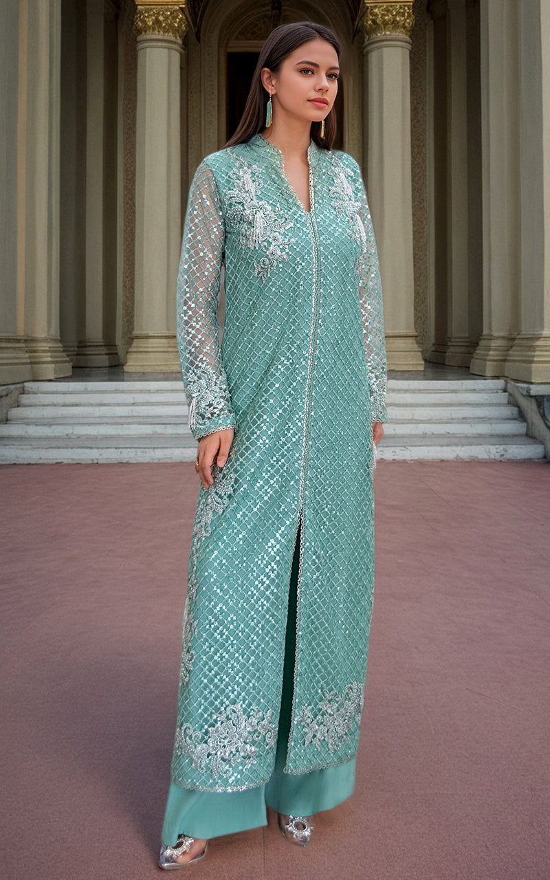 Threads and Motifs | Formal Dresses 25 | Net Embroidered Jacket With Trouser
