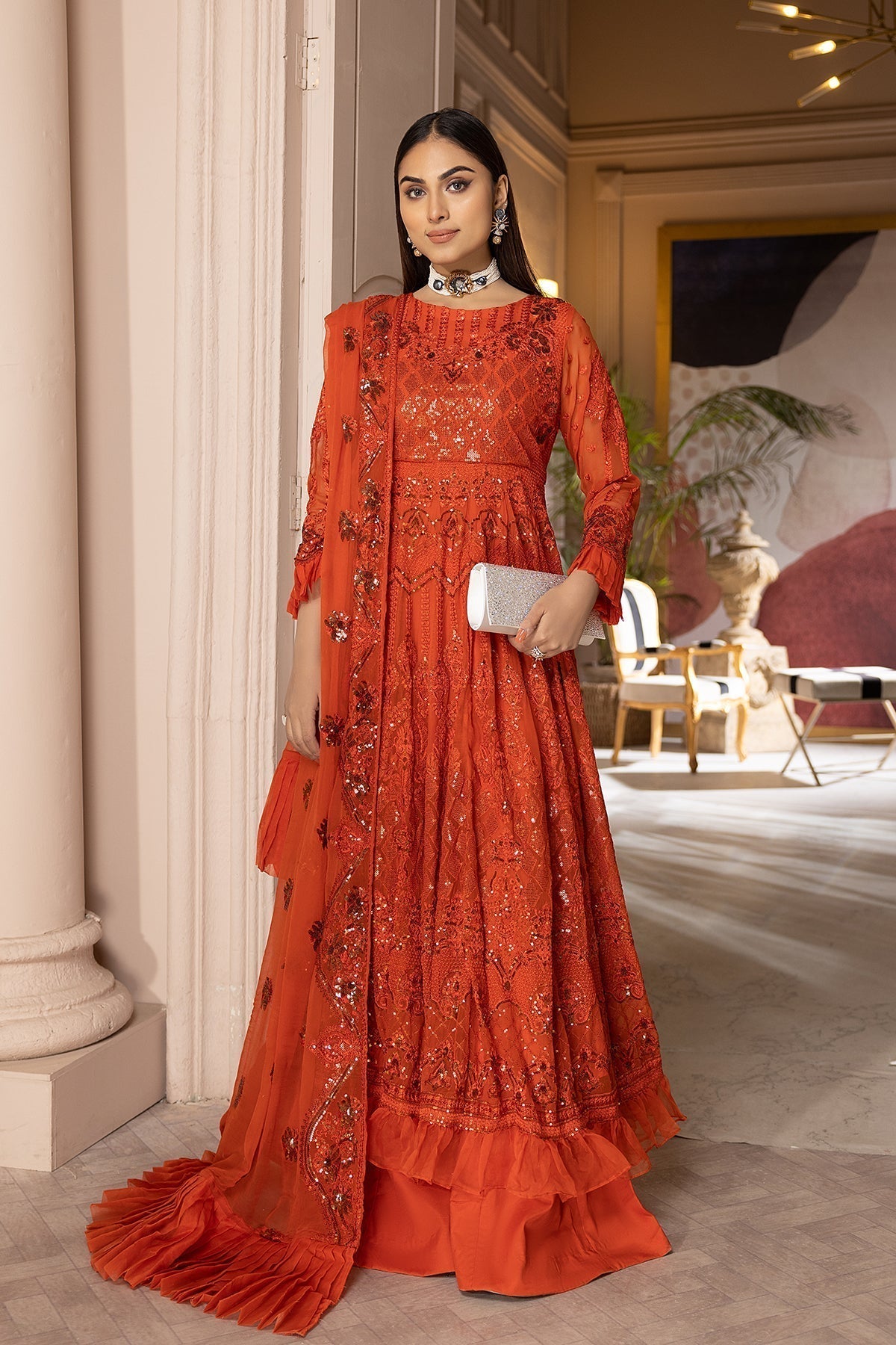 Charizma | Statement Dresses | STM23-08-S XS Orange Chiffon