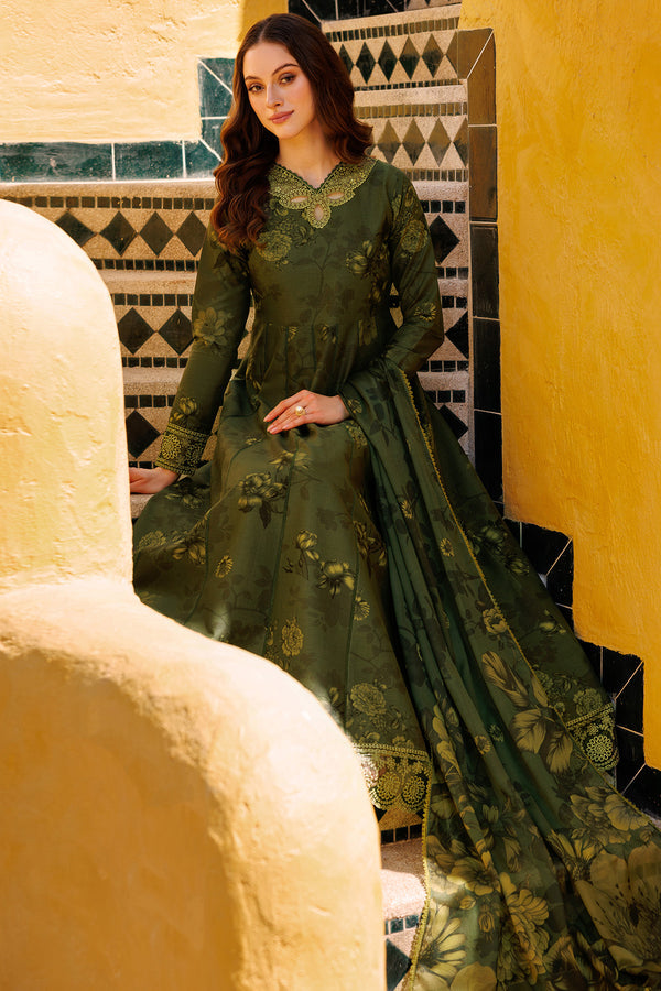 Farasha | Printed Essentials | Sage Charm XL Deep Olive Green Lawn