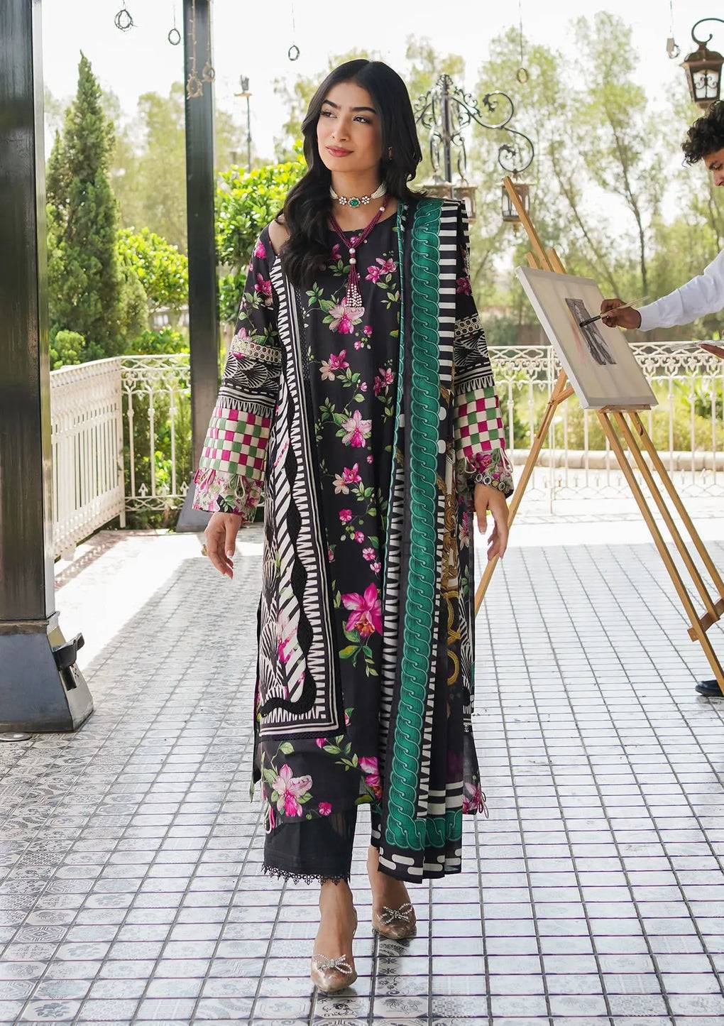 Elaf Premium | Printed Collection 24 | EEP-02A - Dark Floral - Pakistani Designer Dress - by Elaf Premium | Type: Casuals - 100% Original at Saira Sultan
