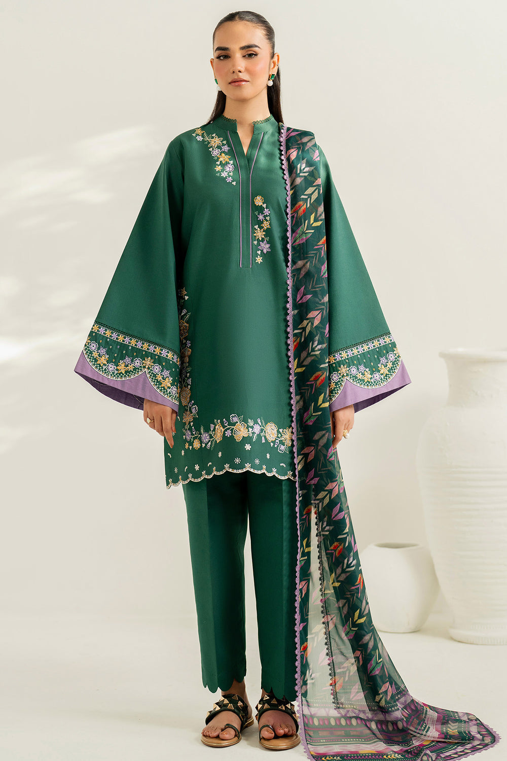Farasha | Thread Lines Embroidered | Deep Pine - Pakistani Designer Dress - by Farasha - Type : Ladies Clothes - 100% Original at Saira Sultan