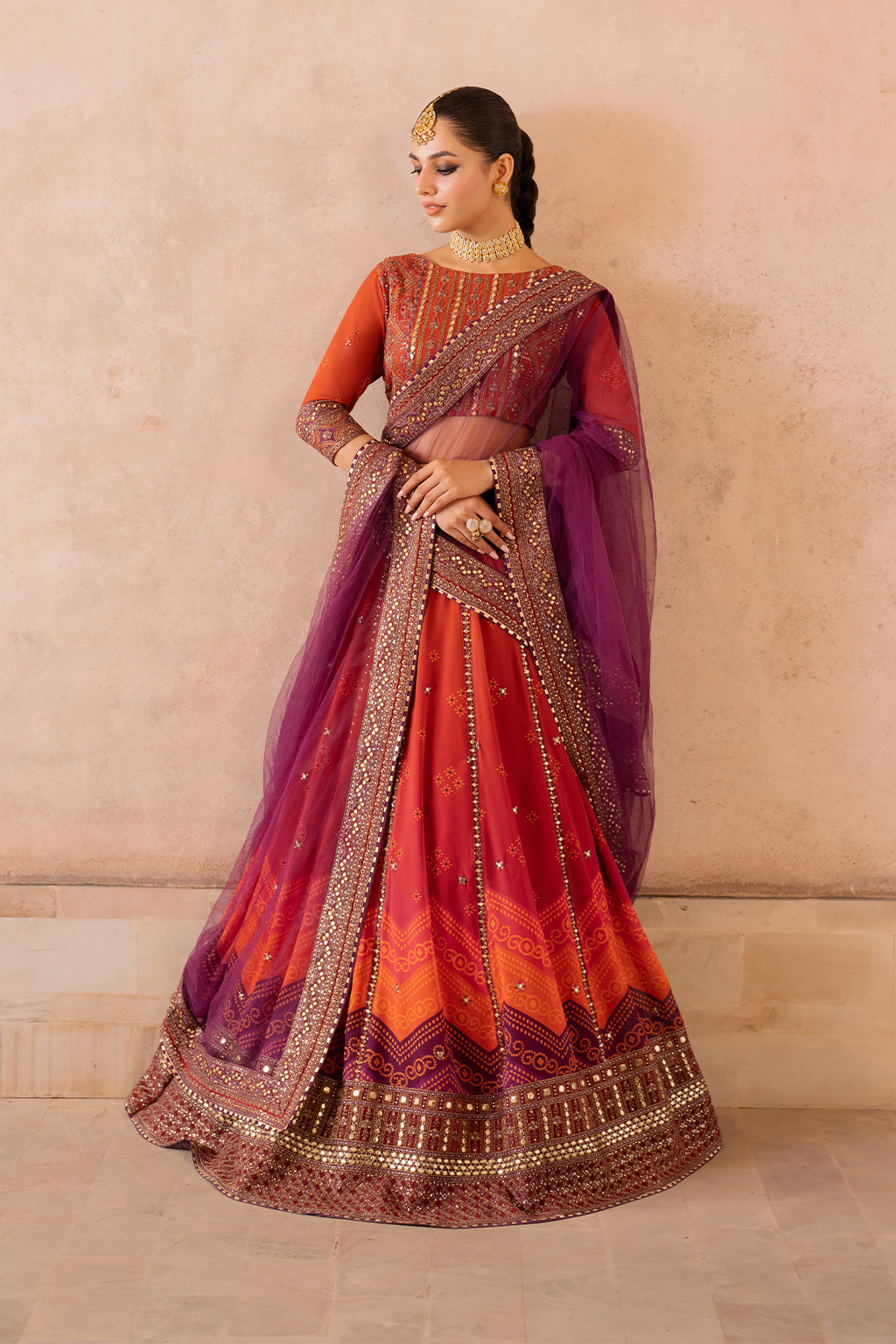 Iznik | Bandhani Formals | UE-334 M Burnt Orange Chiffon
