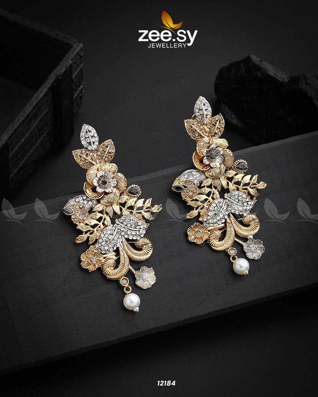 Floral Earrings Black