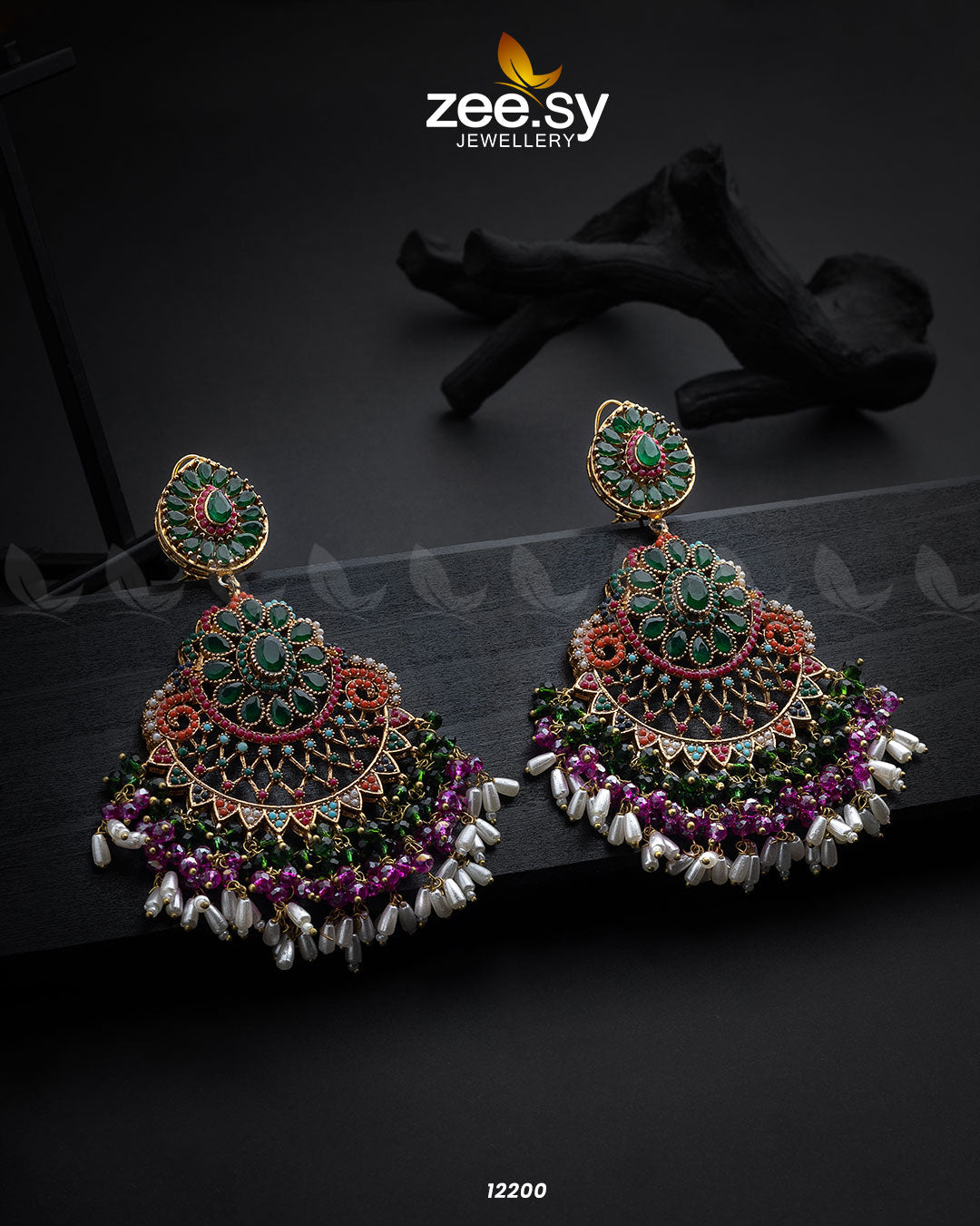 Lahza Naurattan Earrings Green