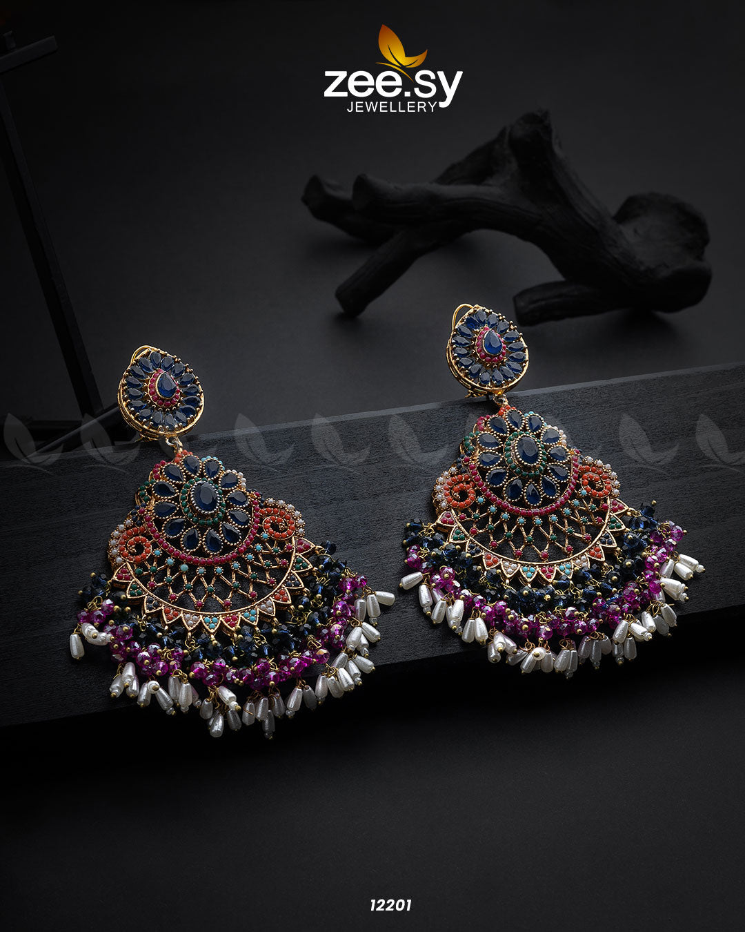 Lahza Naurattan Earrings Blue