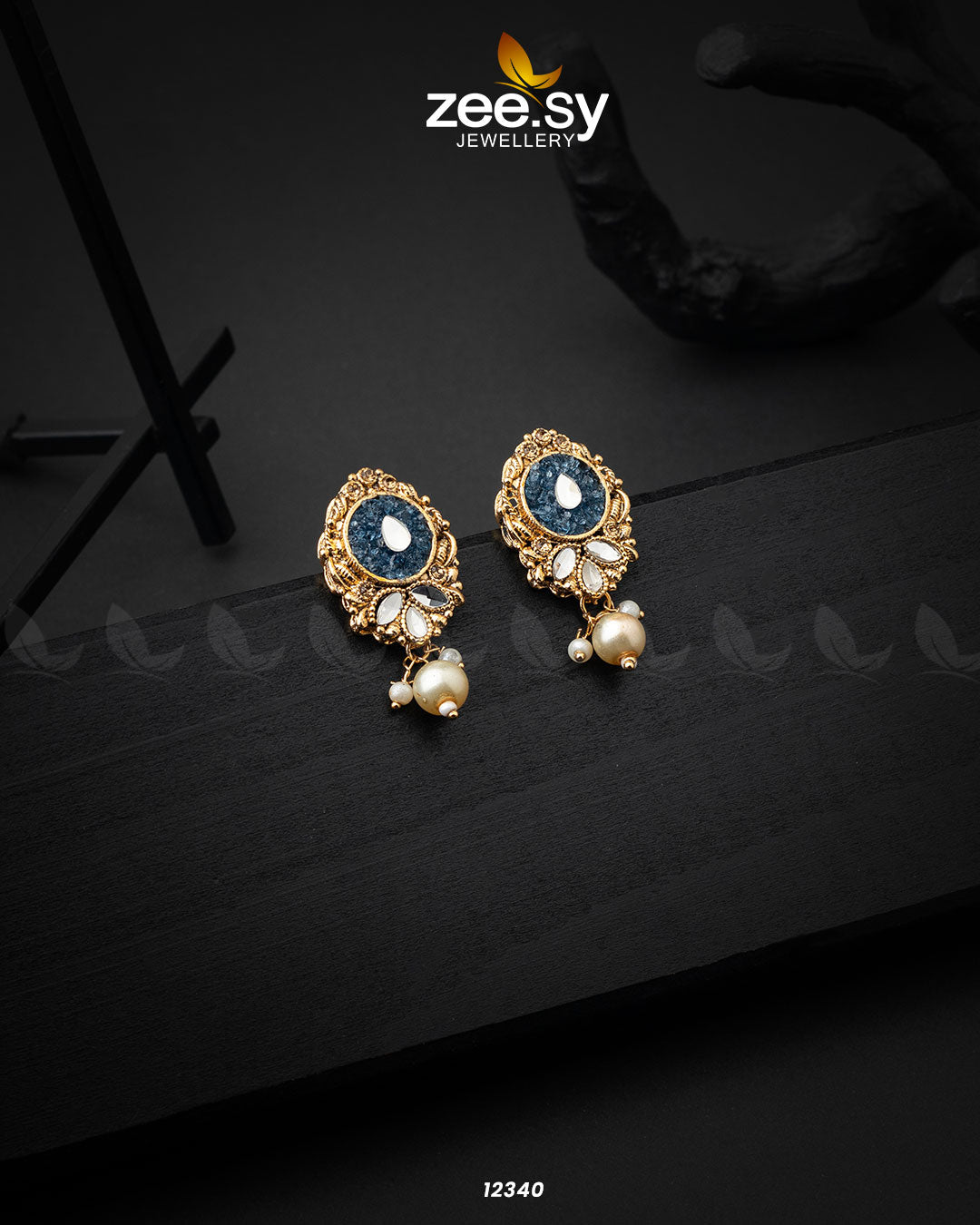 Quartz Earrings Blue