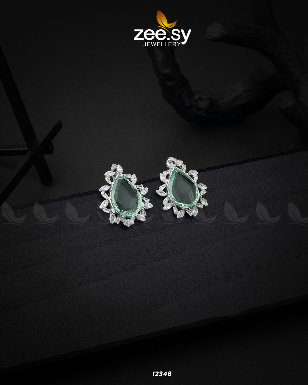 Oval Star Earrings Silver Mint Green