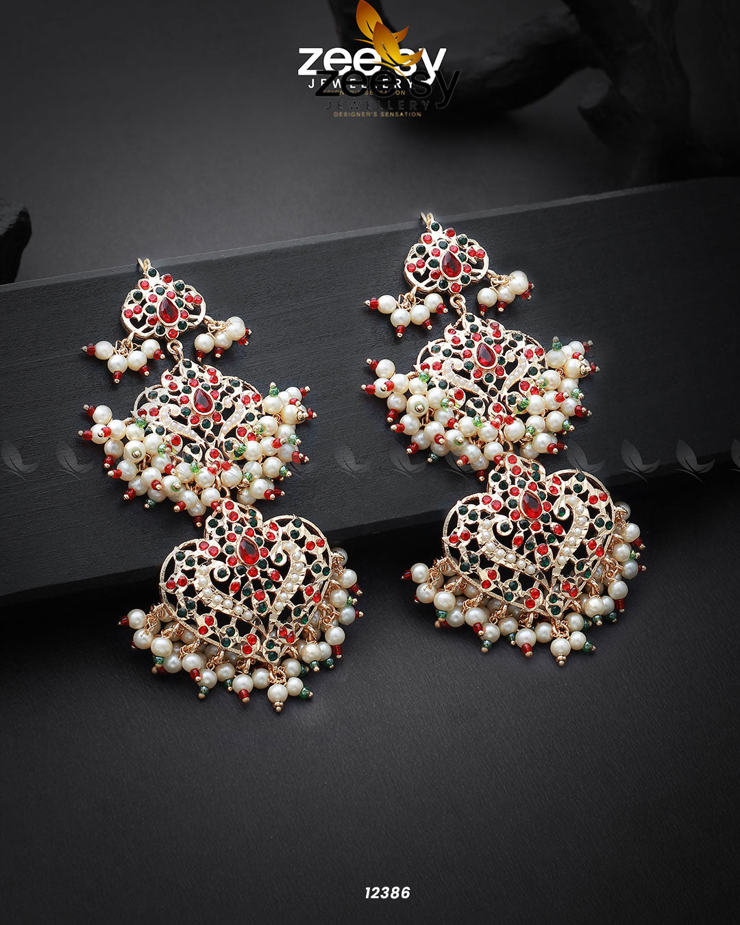Keerthi's Earrings Golden Red & Green