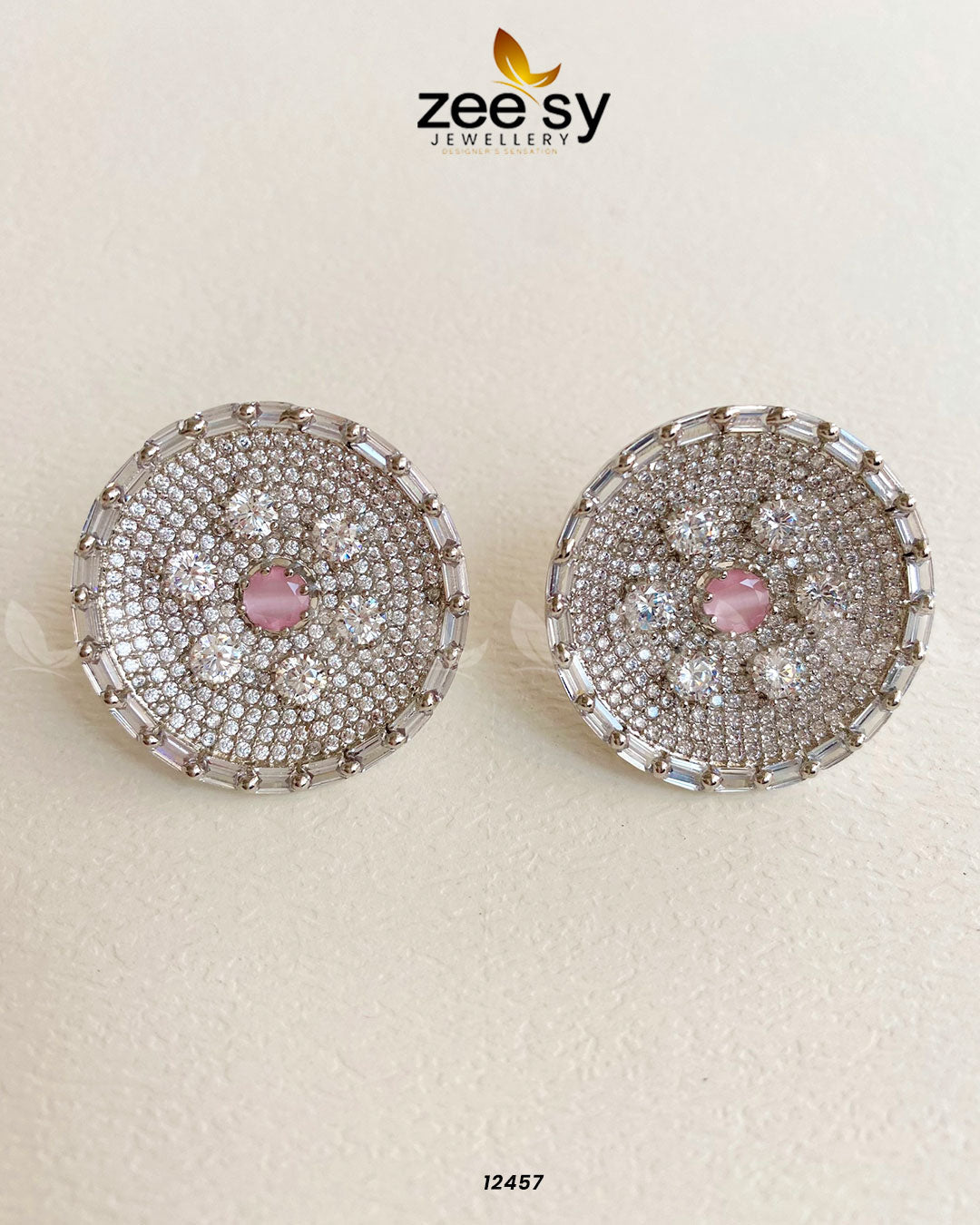Studs Earrings Silver Mint Pink