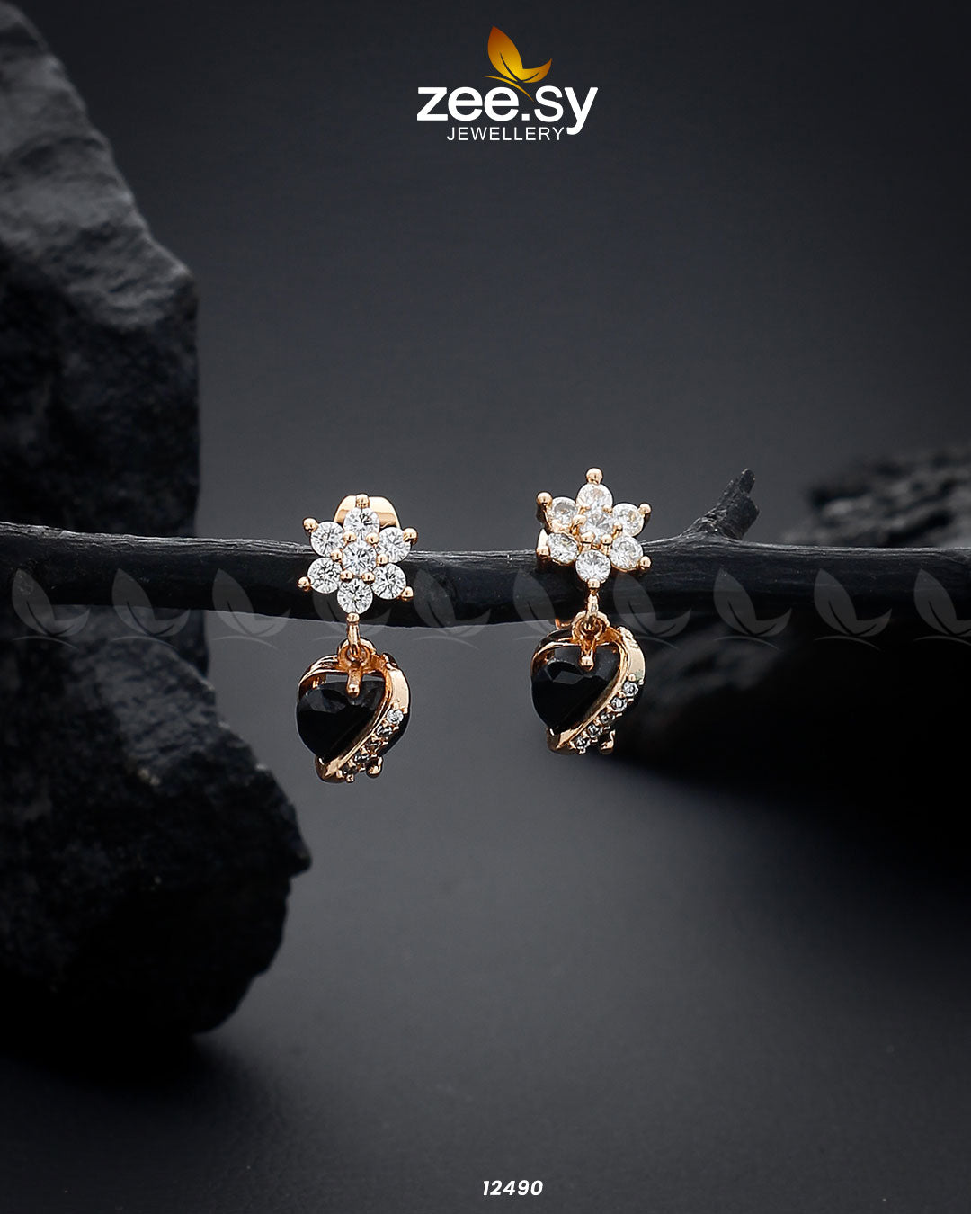 Heart Earrings Black