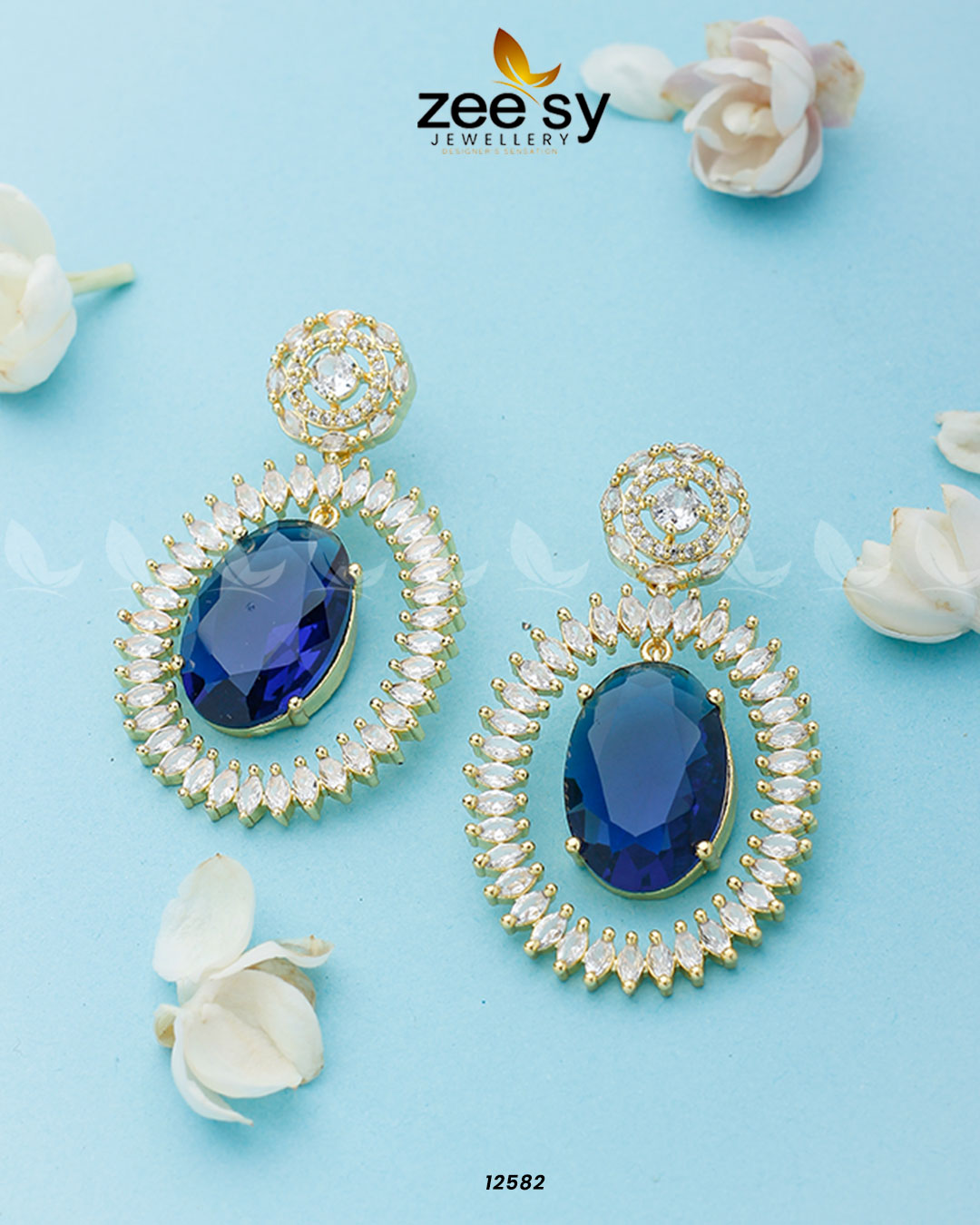 Victorian Earrings Golden Blue