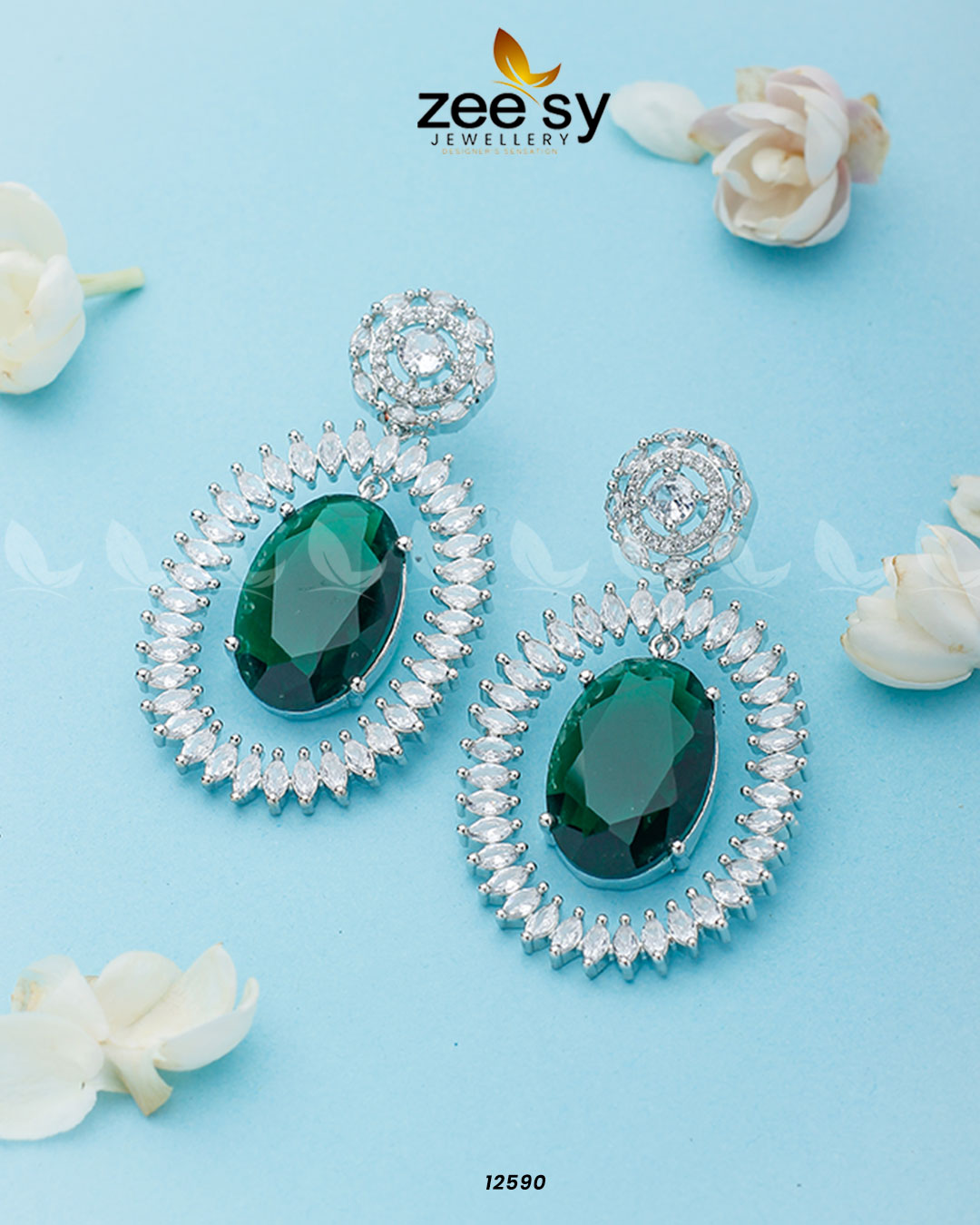 Victorian Earrings Silver Emerald Green