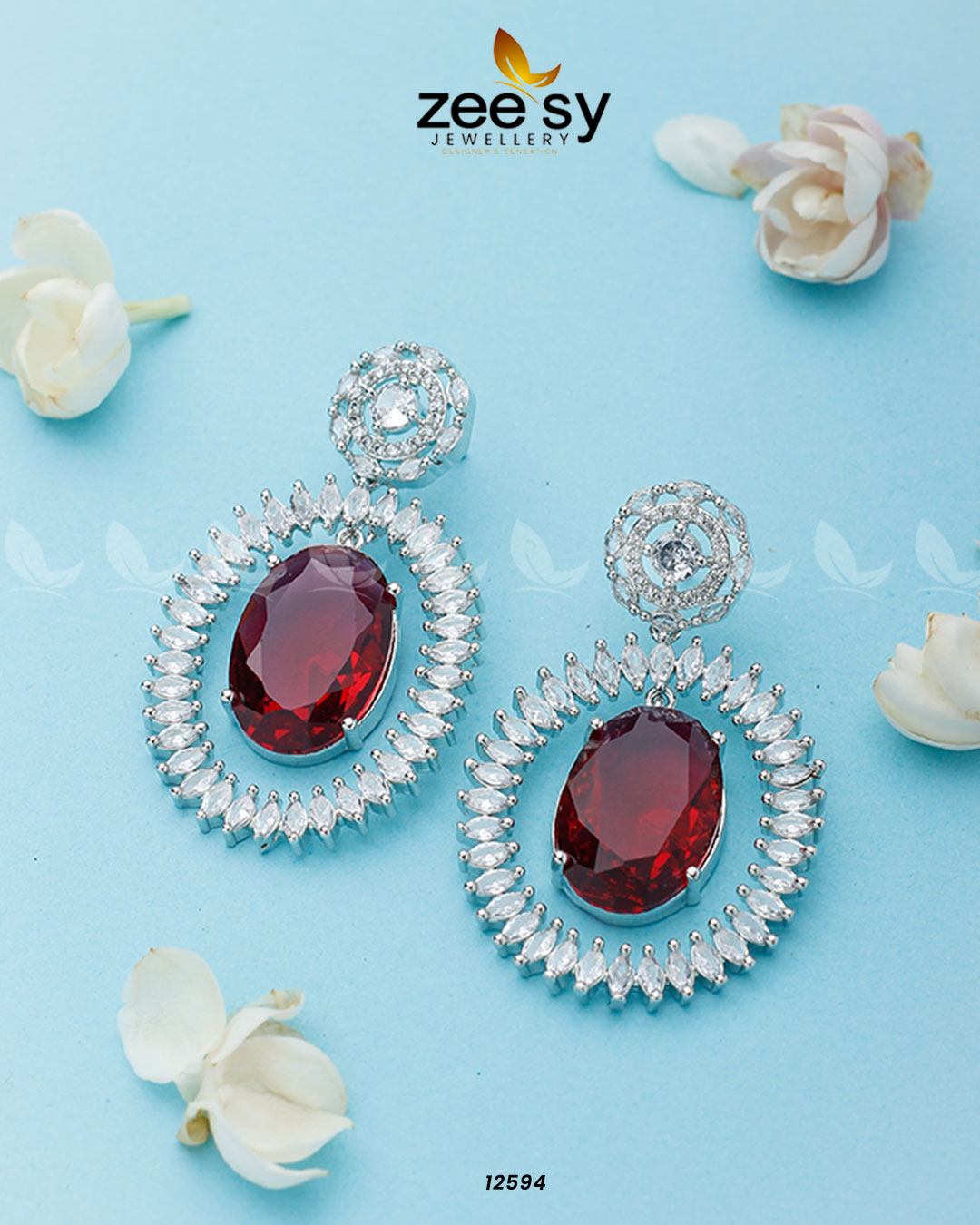 Victorian Earrings Silver Ruby