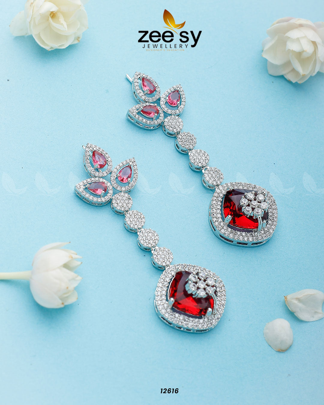 Lunara Earrings Silver Red