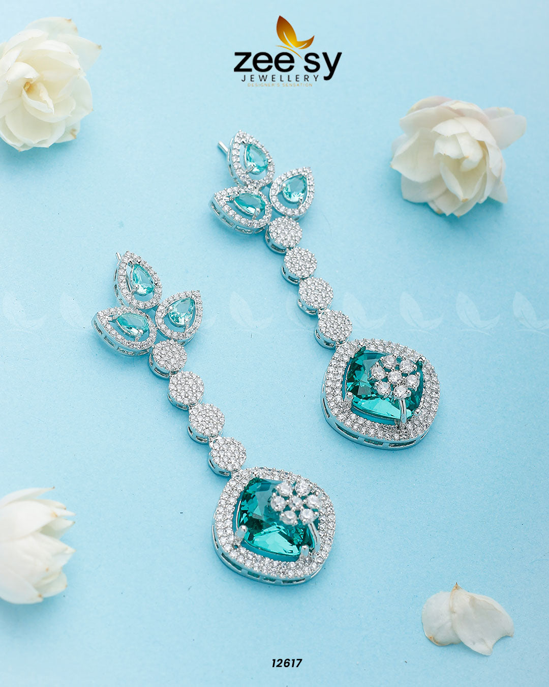 Lunara Earrings Silver Sea Green