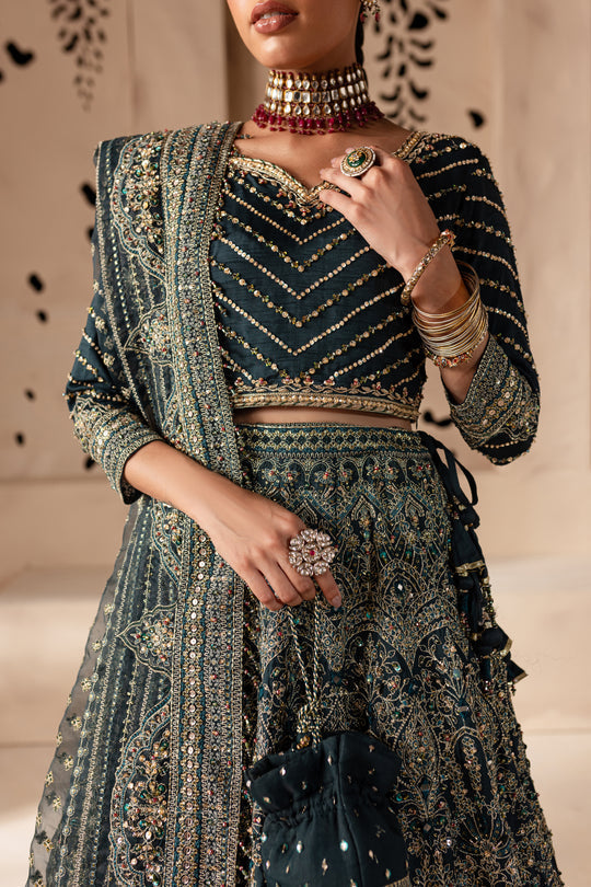 Batik | Aurelia Bridals | Parisa 4Pc L Dark Green Raw Silk