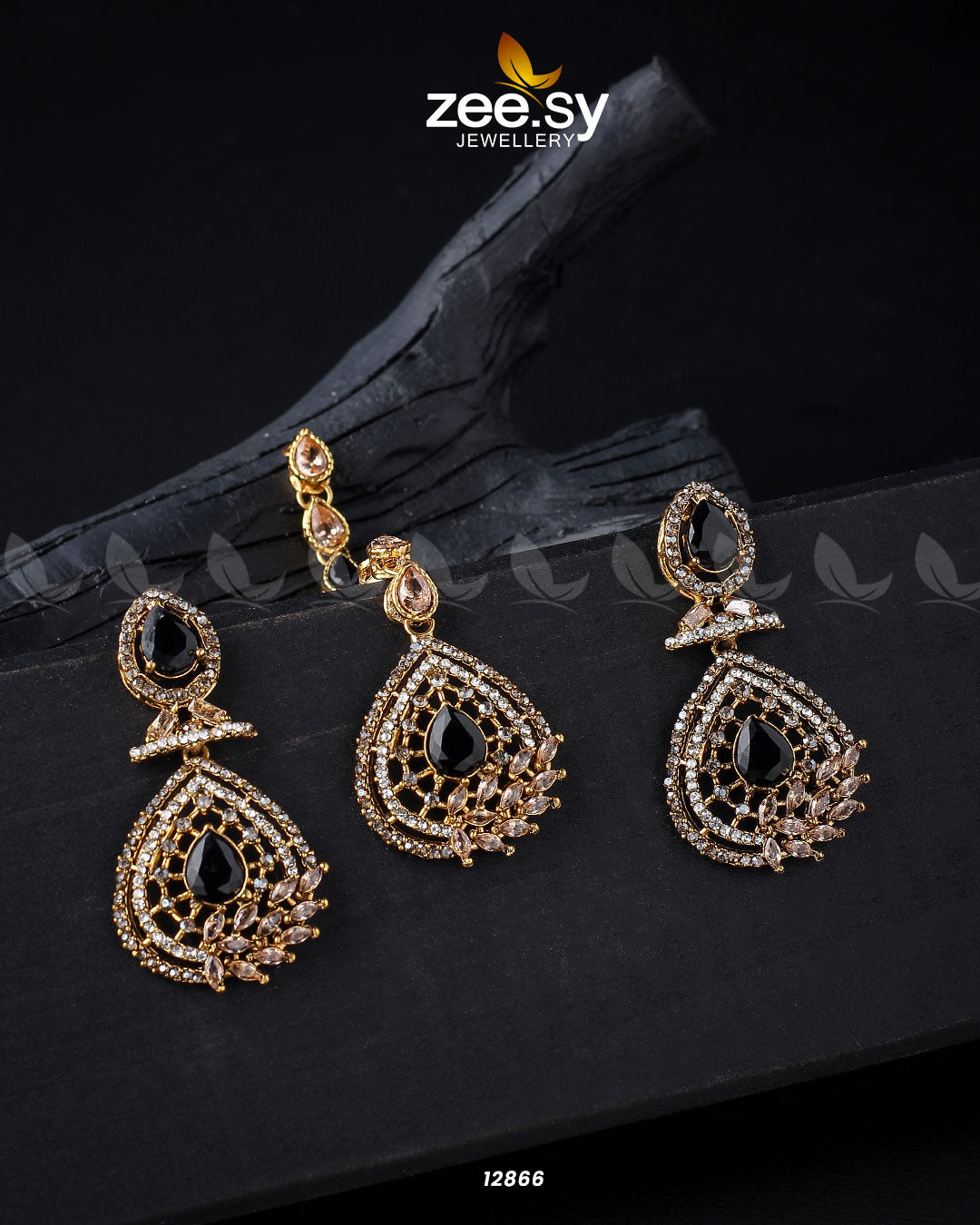 Plumeria Earrings Golden Black Champagne