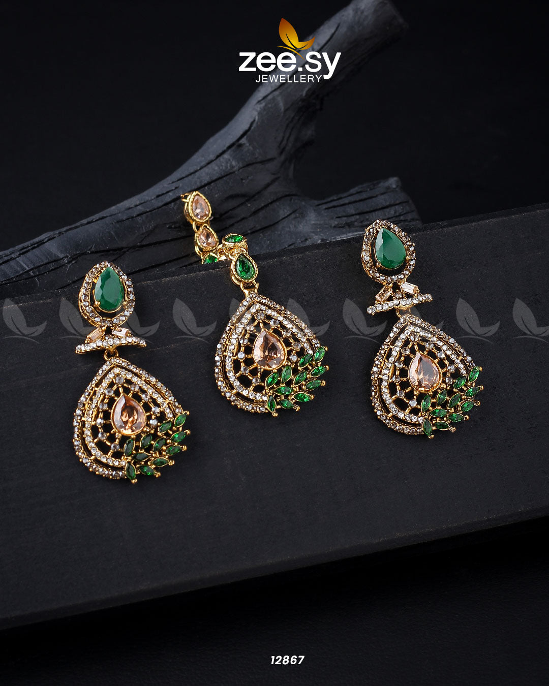 Plumeria Earrings Golden Champagne Green