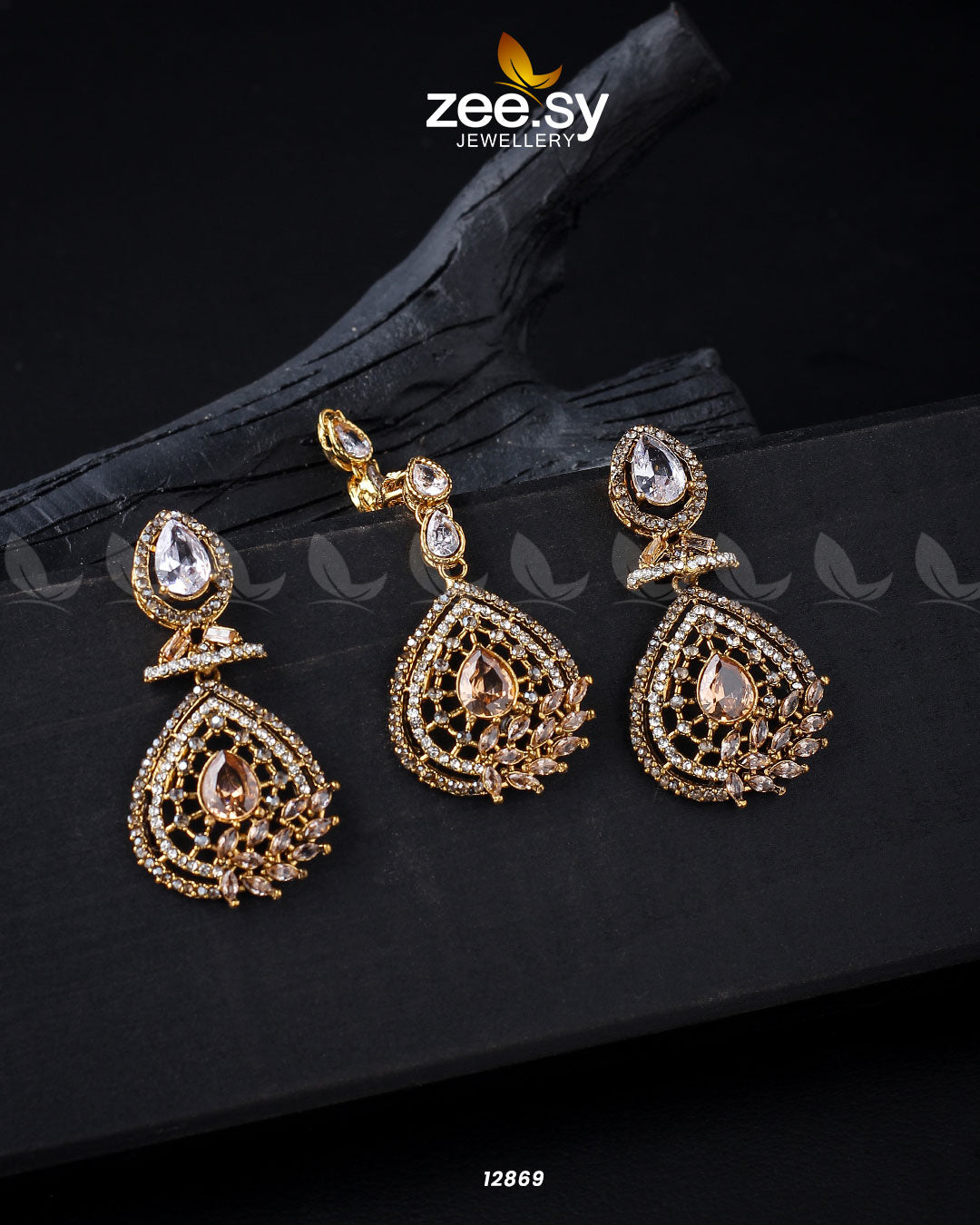 Plumeria Earrings Golden Champagne White