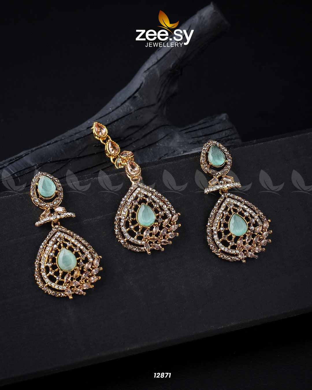 Plumeria Earrings Golden Mint Green Champagne