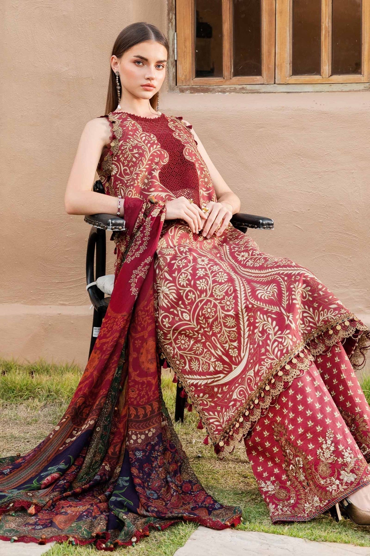Maria B | M Prints 25 | MPT-2512-A XL Maroon Lawn