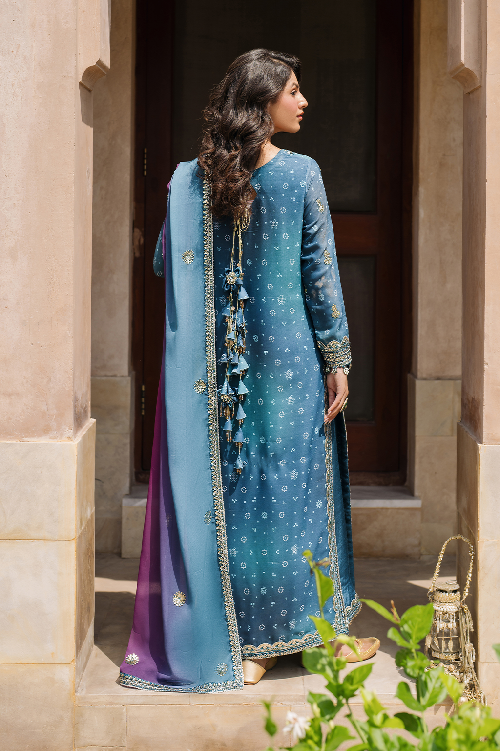Iznik | Bandhani Formals | UE-335 S Teal Blue Chiffon