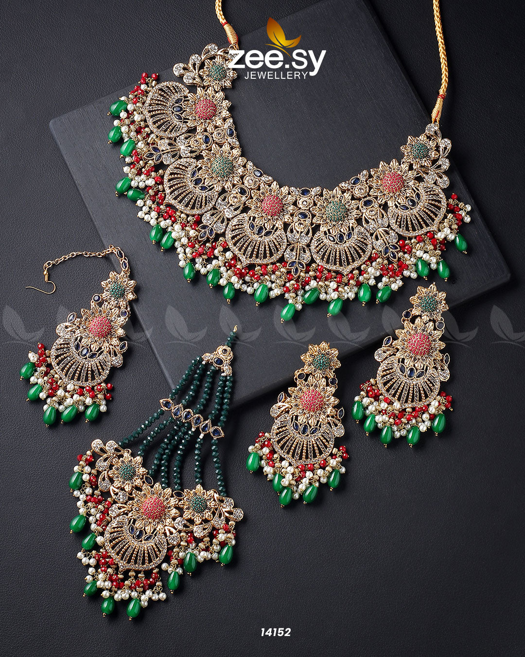Yarrow Bridal Set Golden Red & Green