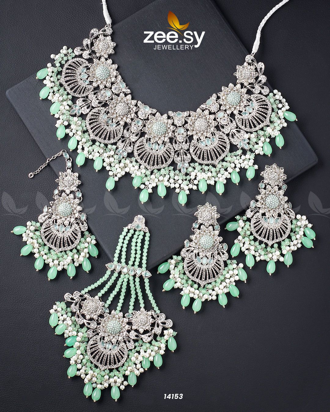 Yarrow Bridal Set Silver Mint Green