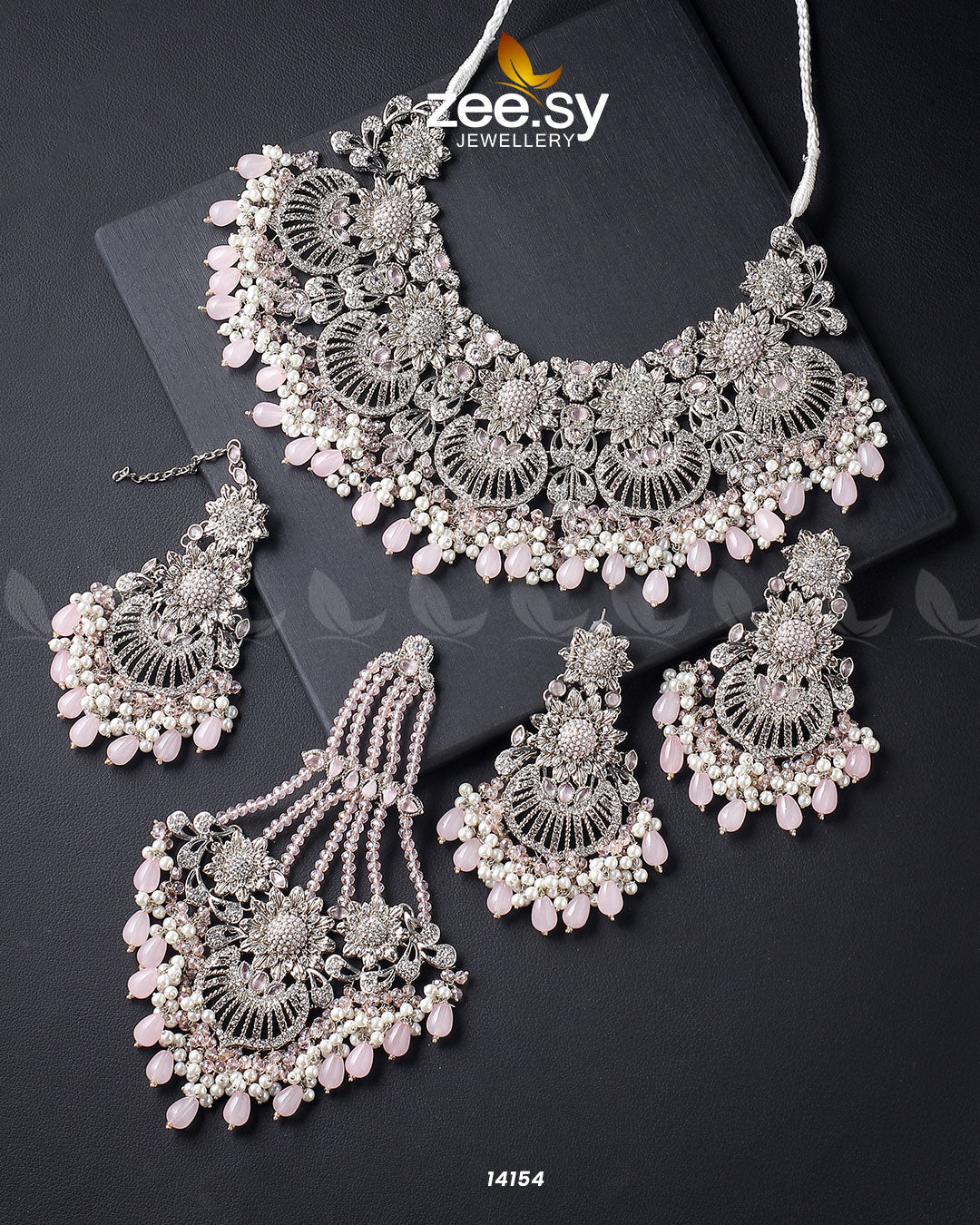 Yarrow Bridal Set Silver Mint Pink