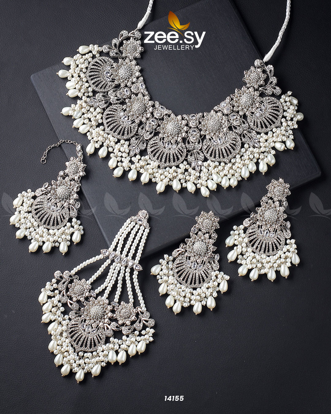 Yarrow Bridal Set Silver Pearl