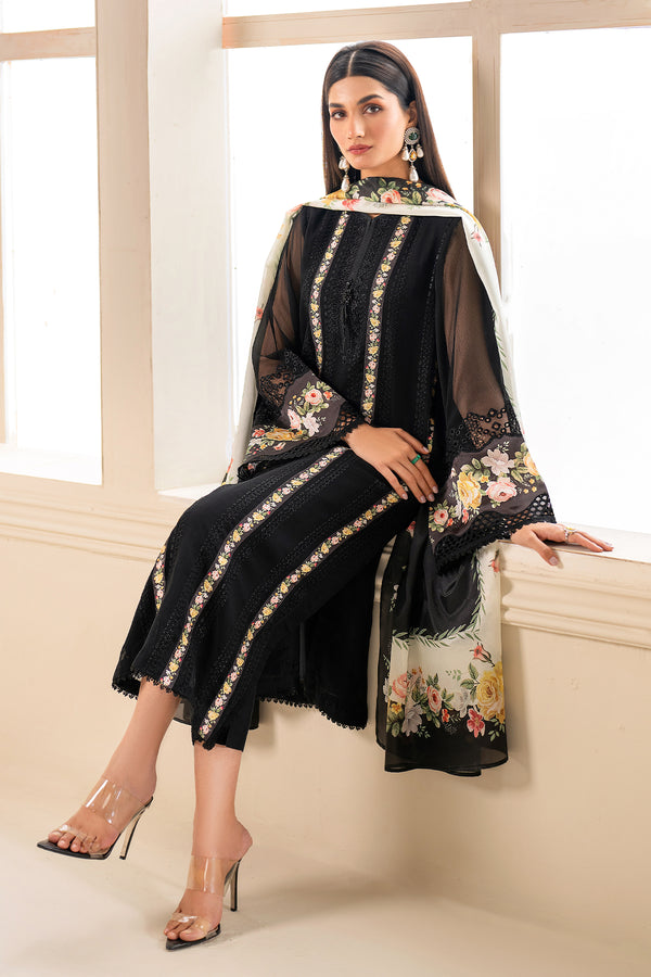 Baroque | Velvet Formals | CHIFFON UF-615 Custom Size Black Chiffon