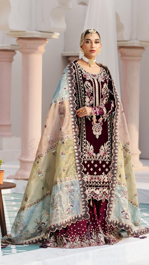 Zebtan | Andaz e Makhmal | ZAM-04 XS Dark Maroon Velvet