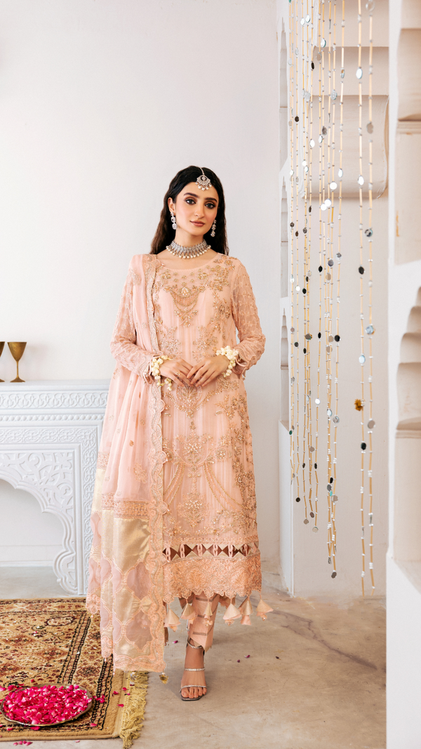 Zebtan | Zircon Wedding Formals | SHAMA ZQ-05 XS Pale Peach Chiffon