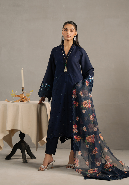Zarqash | Silk Edit | ZQS 001 AMAYA S Navy Blue Raw Silk