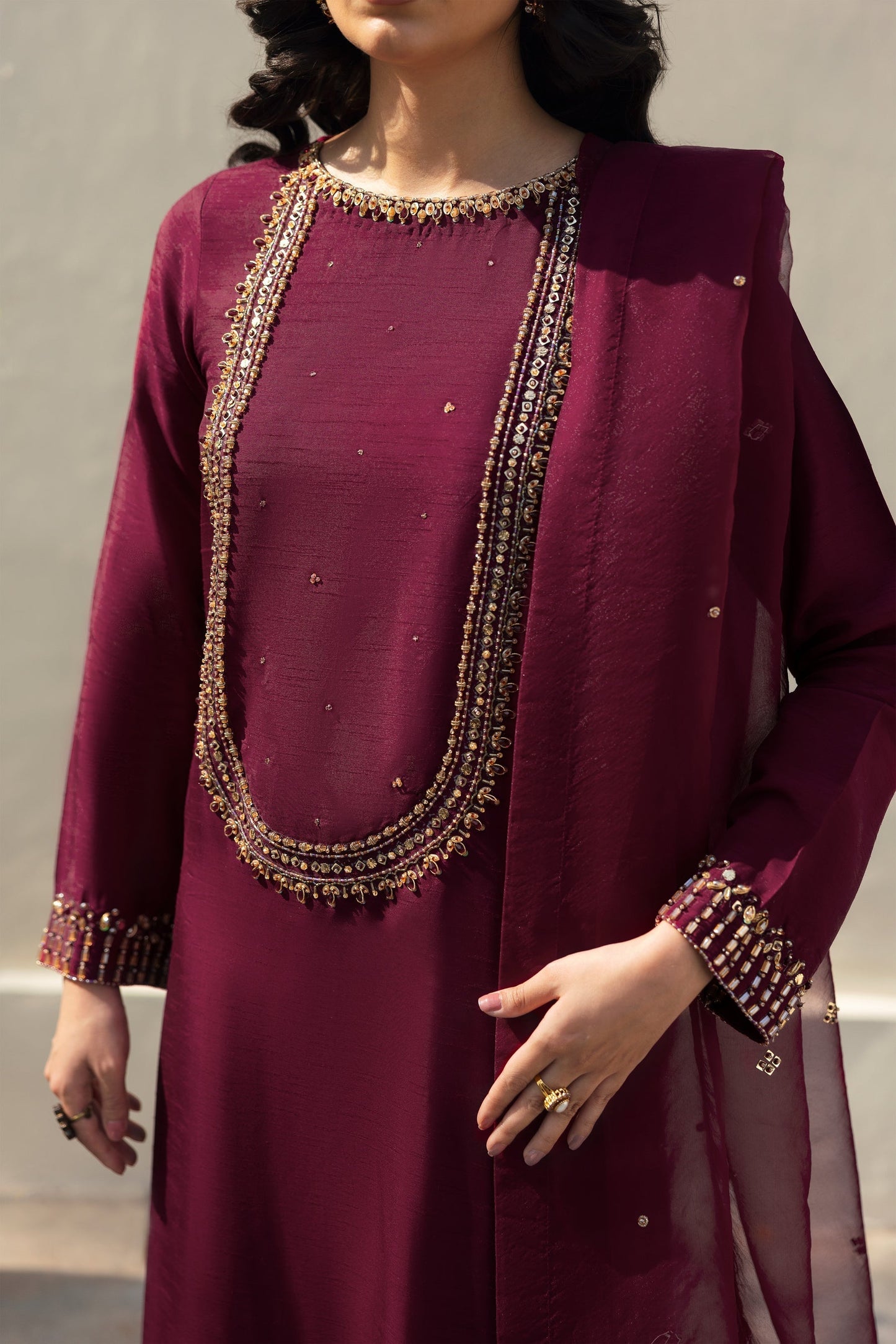 Naqshi | Rijaas Luxury Pret 24 | PARIZE M Burgundy Indian Raw Silk