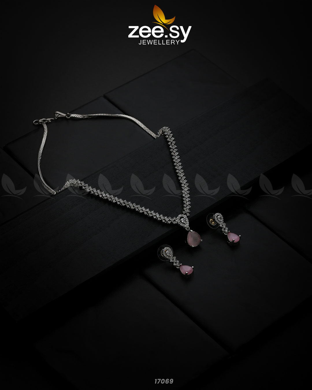 Nargis Zircon Necklace Silver Pink