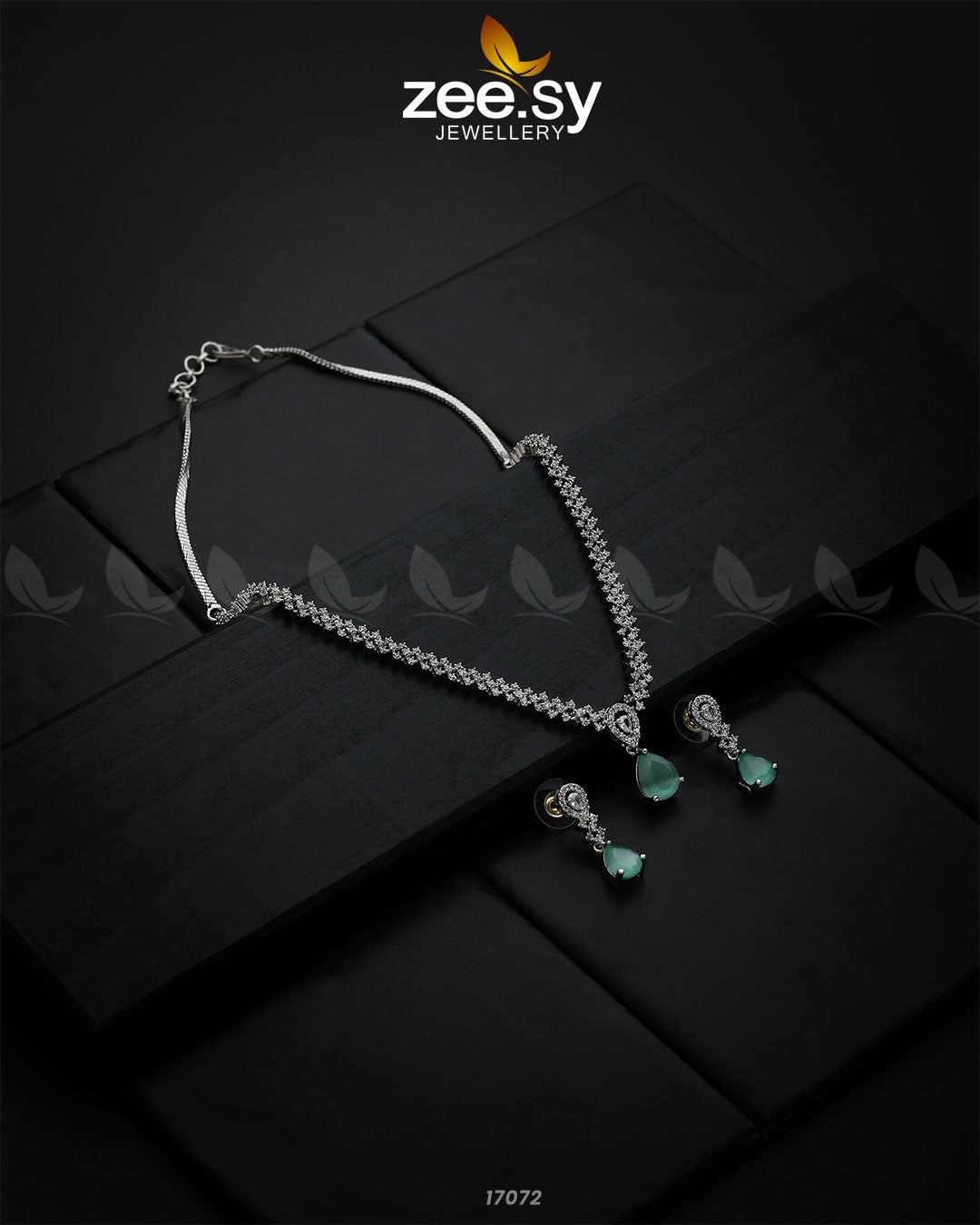 Nargis Zircon Necklace Silver Mint Green
